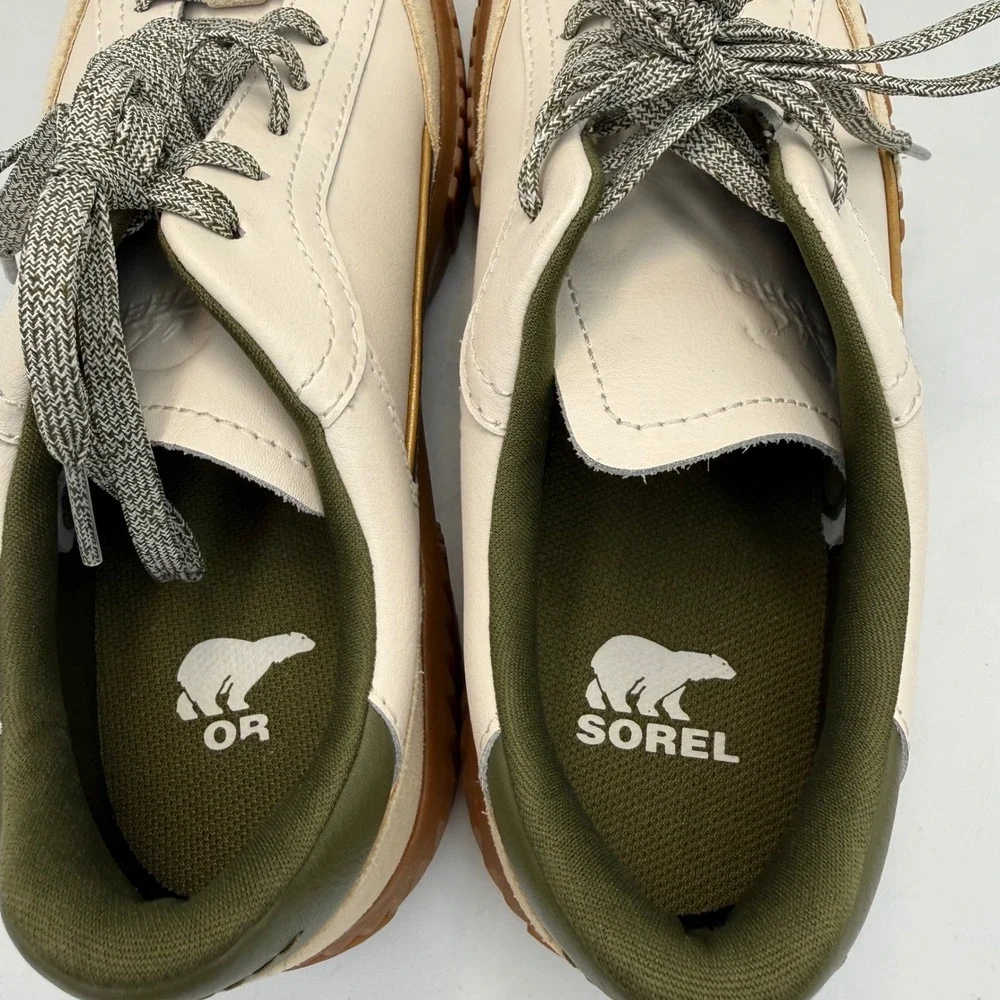 Sorel Ona Ave T-Toe Low Lace Chunky Platform Sneakers Olive Green Skater Size 7